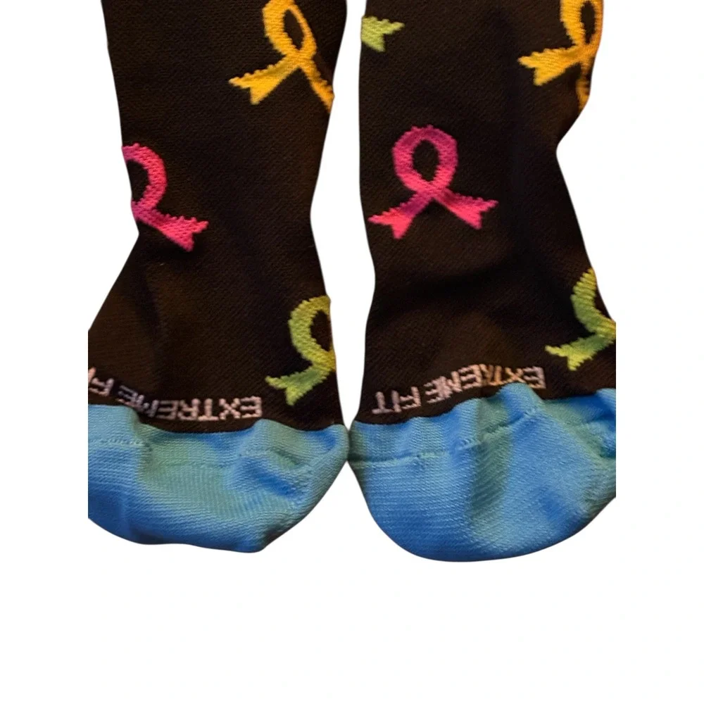 Extreme Fit Compression Socks Knee High Cancer Awareness Ribbons‎ Black Socks